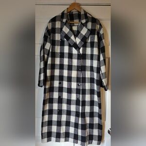 Vintage Buffalo Plaid Black And White Long Coat